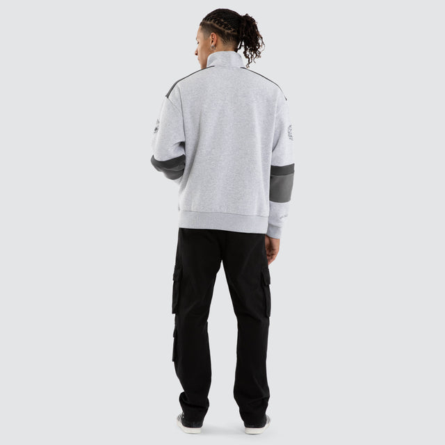 Model wears Eternal Zip Pullover Sweater Grey Marle Jumpers Grey – image 2