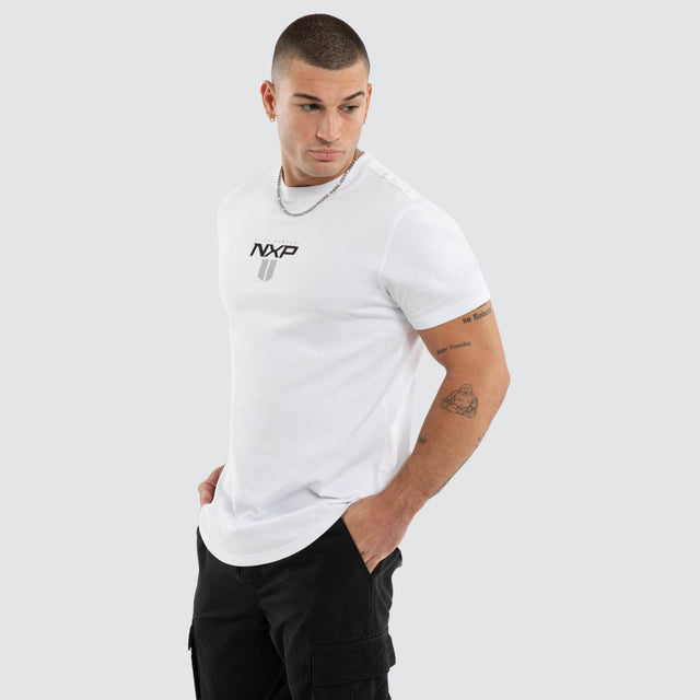 Model wears Crew Dual Curved Tee Optical White T-Shirts White – image 3