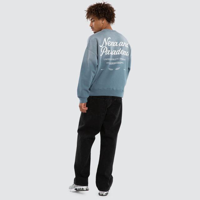 Model wears Nivalis Box Fit Sweater Sunbleached Agean Blue Jumpers Blue – image 4