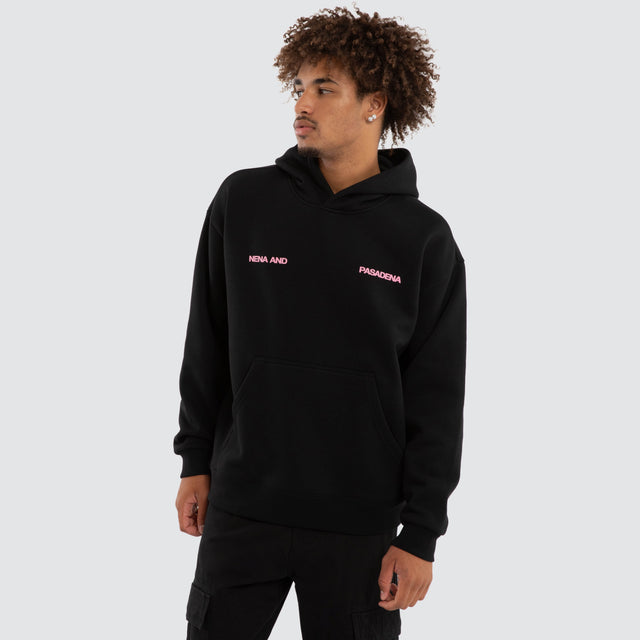 Model wears Neonix Relaxed Fit Hoodie Jet Black Hoodies Black – image 3