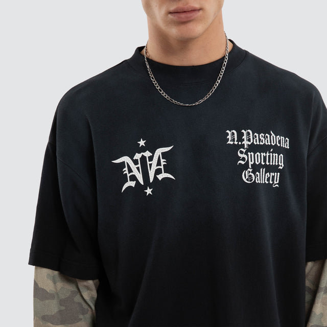 Model wears Mirror Layered Long Sleeve Tee Sunbleached Black Longsleeve T-Shirts Grey – image 4