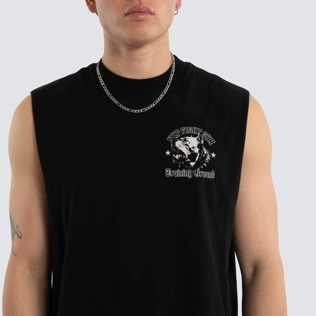 Model wears Grounded Raptor Muscle Anthracite Black Muscle Tees Black – image 4