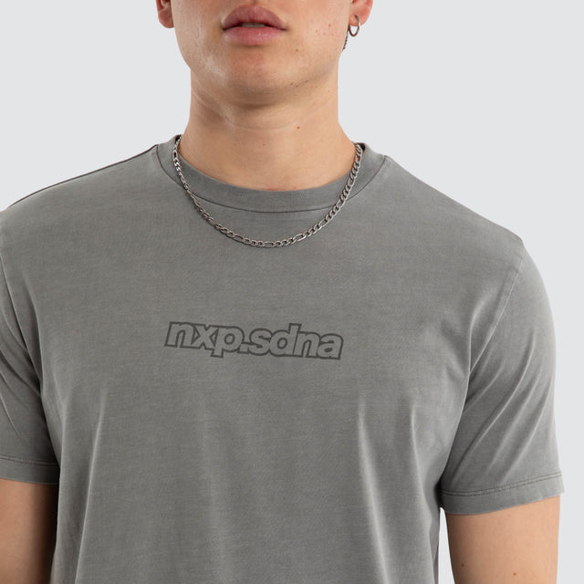 Model wears Vyrnex Dual Curved Tee Pigment Frost Grey T-Shirts Grey – image 3