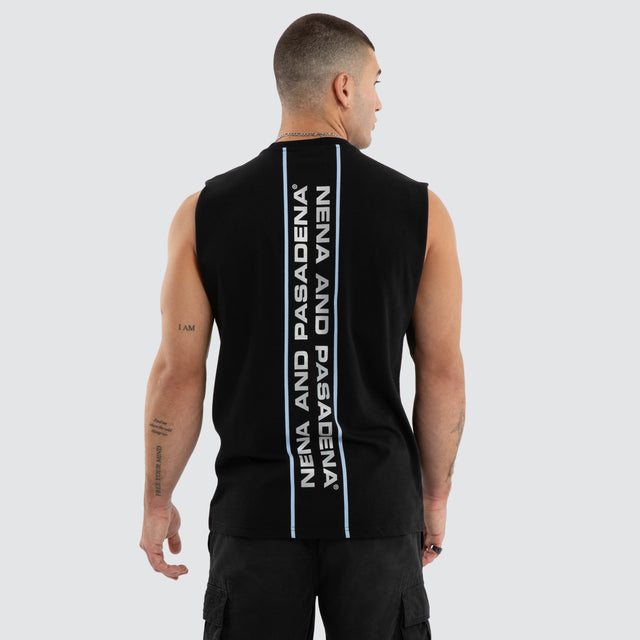 Model wears NXP Ravenor Relaxed Muscle Anthracite Black Muscle Tees in Black - Image 1
