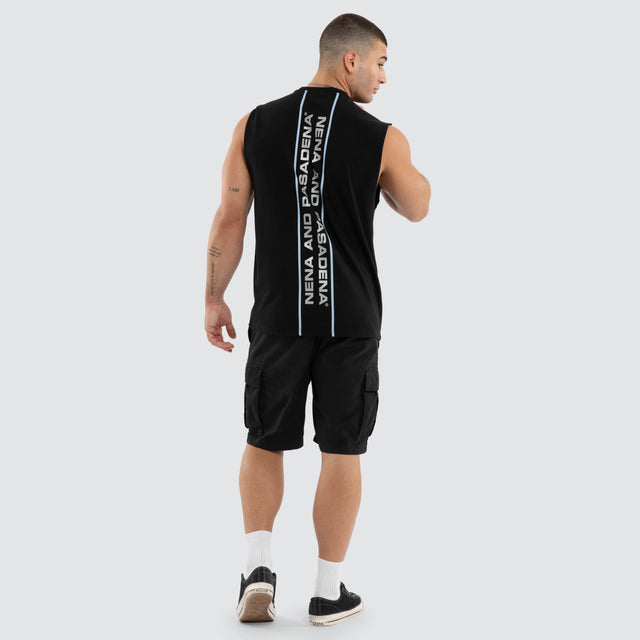Model wears NXP Ravenor Relaxed Muscle Anthracite Black Muscle Tees in Black - Image 6