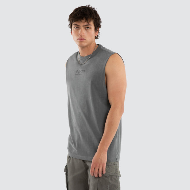 Model wears NXP Nighthold Relaxed Muscle Grey Muscle Tees in Grey - Image 2
