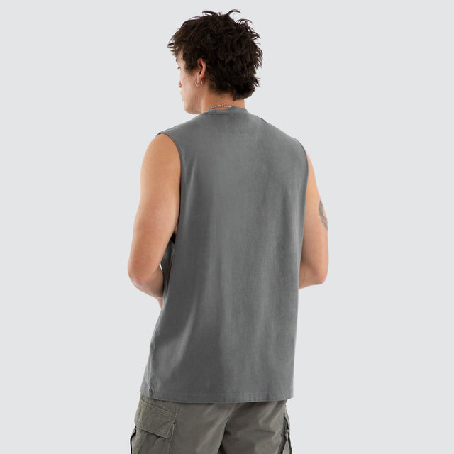 Model wears NXP Nighthold Relaxed Muscle Grey Muscle Tees in Grey - Image 3