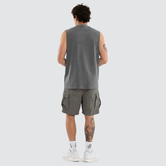 Model wears NXP Nighthold Relaxed Muscle Grey Muscle Tees in Grey - Image 6