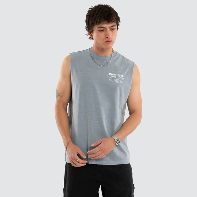 Model wears NXP Finlo Relaxed Muscle Tee Grey Muscle Tees in Grey - Image 1