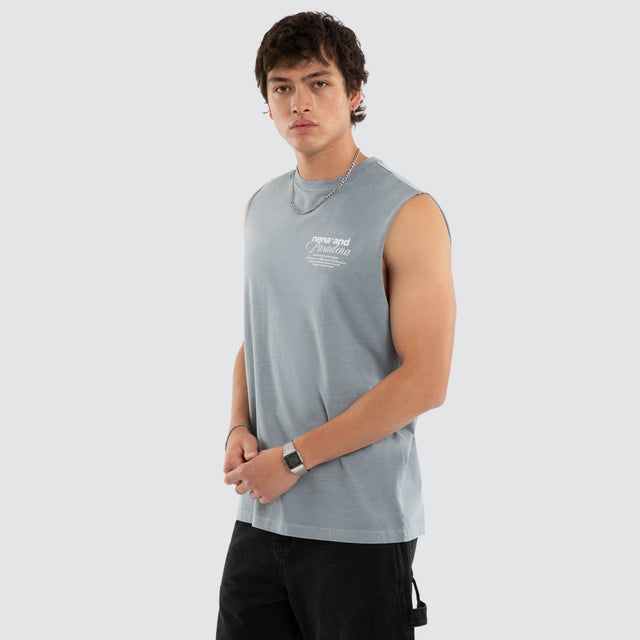 Model wears NXP Finlo Relaxed Muscle Tee Grey Muscle Tees in Grey - Image 3