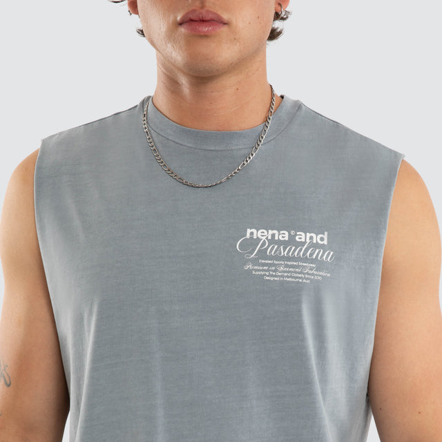 Model wears NXP Finlo Relaxed Muscle Tee Grey Muscle Tees in Grey - Image 4