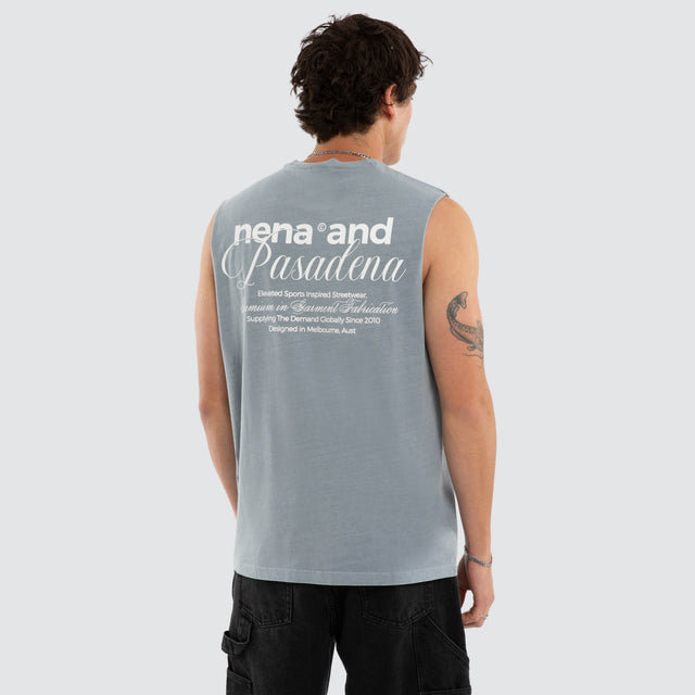 Model wears NXP Finlo Relaxed Muscle Tee Grey Muscle Tees in Grey - Image 2