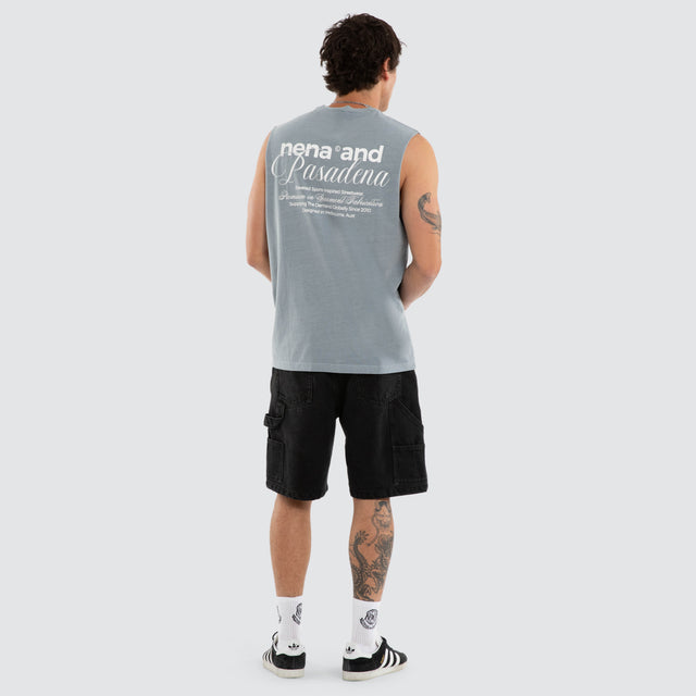 Model wears NXP Finlo Relaxed Muscle Tee Grey Muscle Tees in Grey - Image 6