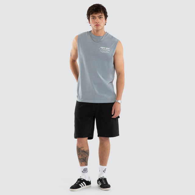 Model wears NXP Finlo Relaxed Muscle Tee Grey Muscle Tees in Grey - Image 5