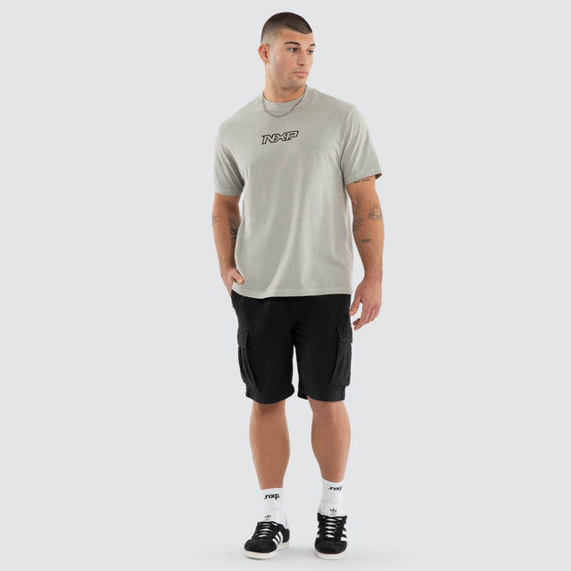 Model wears NXP Ebon Classic Tee Pigment Grey T-Shirts in Grey - Image 6