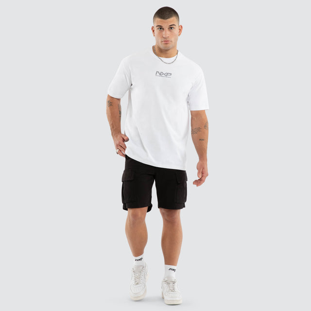 Model wears NXP Nighthold Box Fit Tee White T-Shirts in White - Image 5