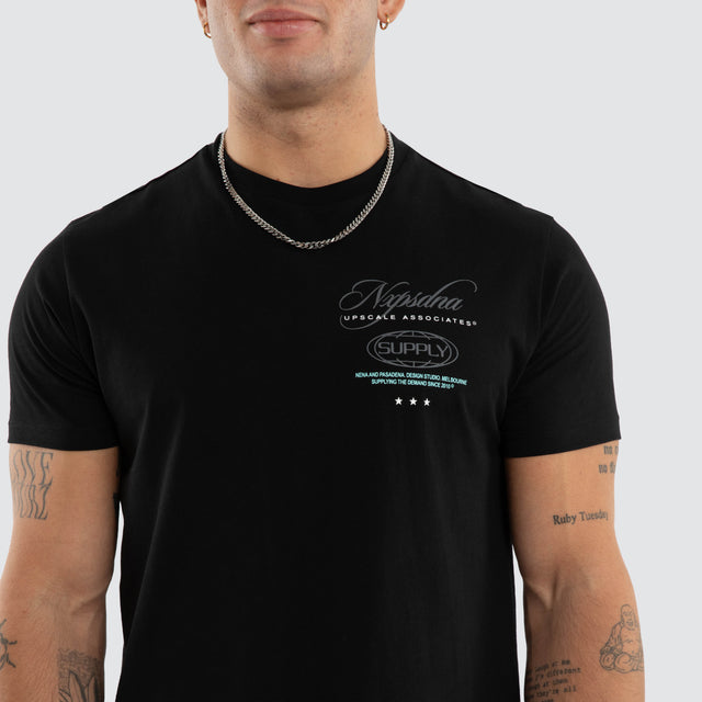 Model wears NXP Blackreach Curved Hem Tee Black T-Shirts in Black - Image 3
