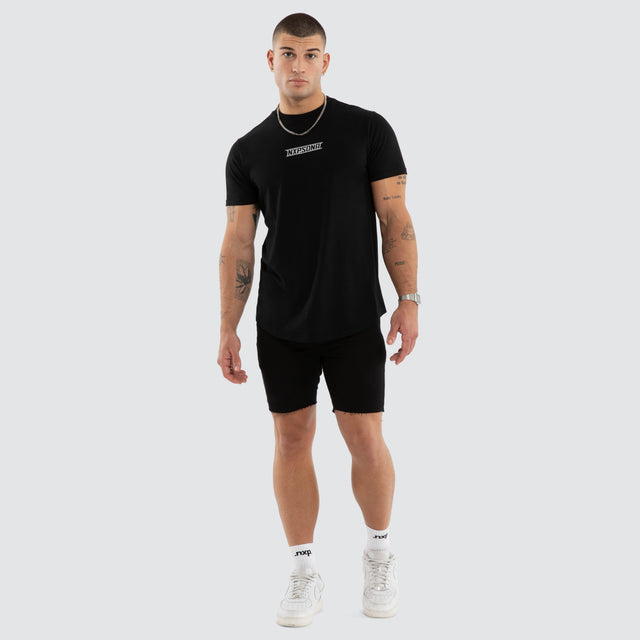 Model wears NXP Aether Curved Hem Tee Black T-Shirts in Black - Image 6