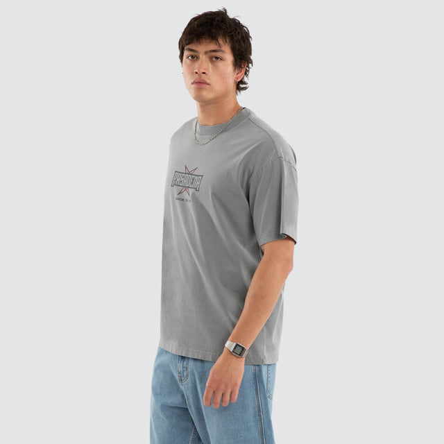 Model wears NXP Duskmauve Raptor Tee Grey T-Shirts in Grey - Image 3