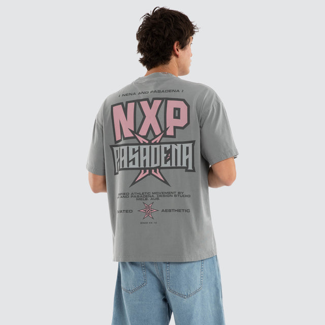 Model wears NXP Duskmauve Raptor Tee Grey T-Shirts in Grey - Image 1