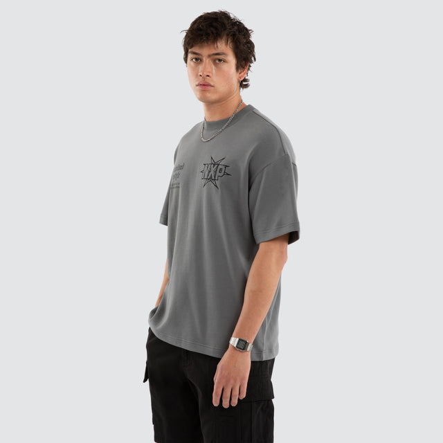 Model wears NXP Octavian Loopback Raptor Tee Grey T-Shirts in Grey - Image 2