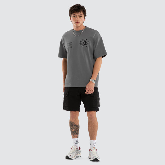 Model wears NXP Octavian Loopback Raptor Tee Grey T-Shirts in Grey - Image 5