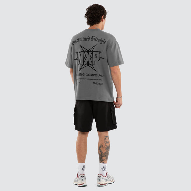 Model wears NXP Octavian Loopback Raptor Tee Grey T-Shirts in Grey - Image 6