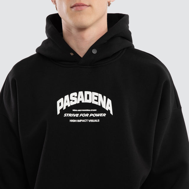 model wears Strive Box Fit Hoodie Jet Black Hoodies Black - image 5
