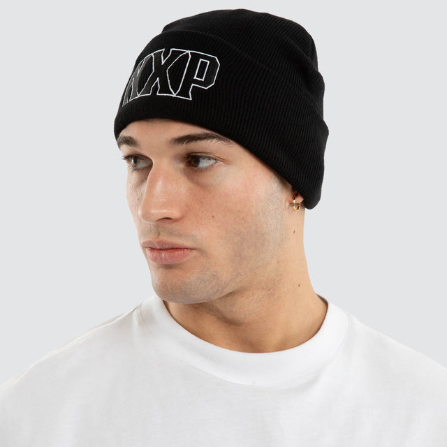 Model wears Pillar Beanie Jet Black Headwear Black – image 3