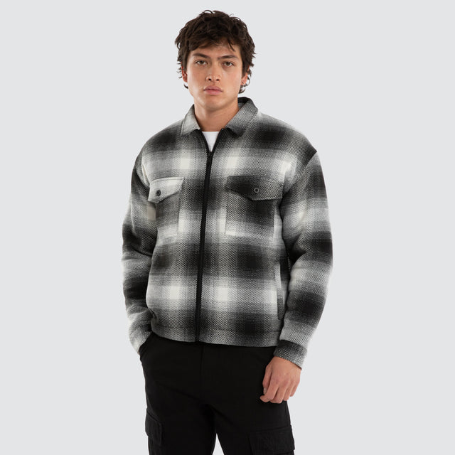 Model wears Borderline Relaxed Overshirt Black/White Check Long Sleeve Shirts Black – image 1