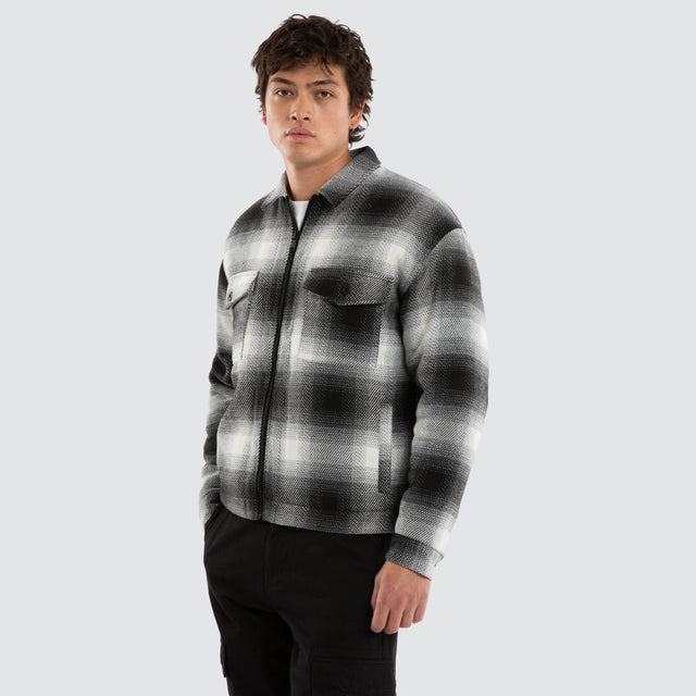 Model wears Borderline Relaxed Overshirt Black/White Check Long Sleeve Shirts Black – image 3