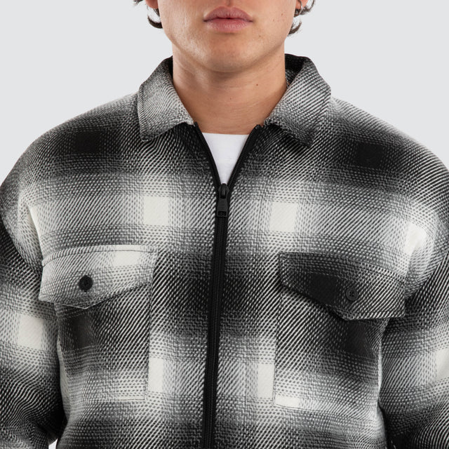 Model wears Borderline Relaxed Overshirt Black/White Check Long Sleeve Shirts Black – image 5
