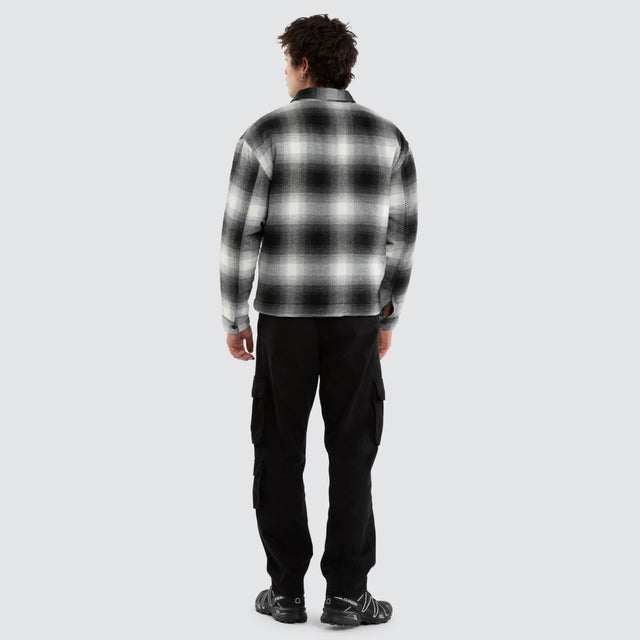 Model wears Borderline Relaxed Overshirt Black/White Check Long Sleeve Shirts Black – image 4