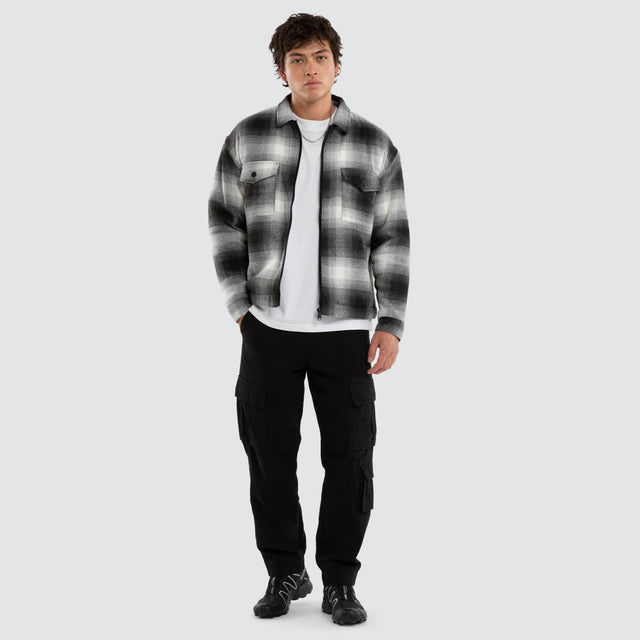 Model wears Borderline Relaxed Overshirt Black/White Check Long Sleeve Shirts Black – image 2