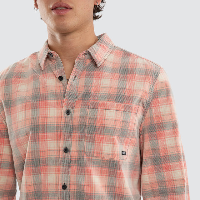 Model wears Frontier Long Sleeve Shirt Poppy Red/Oatmeal Check Long Sleeve Shirts Red – image 4