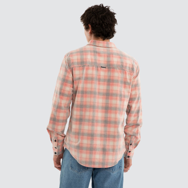 Model wears Frontier Long Sleeve Shirt Poppy Red/Oatmeal Check Long Sleeve Shirts Red – image 5