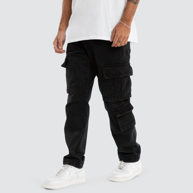 Colby Denim Cargo Pant Washed Black
