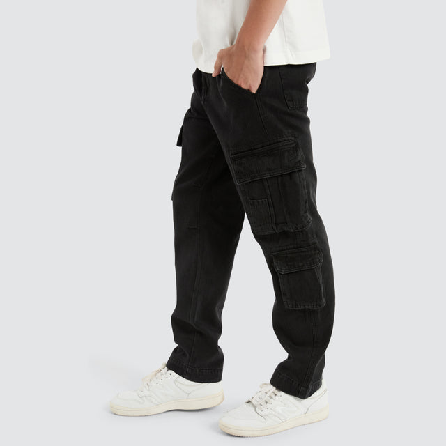 Colby Denim Cargo Pant Washed Black