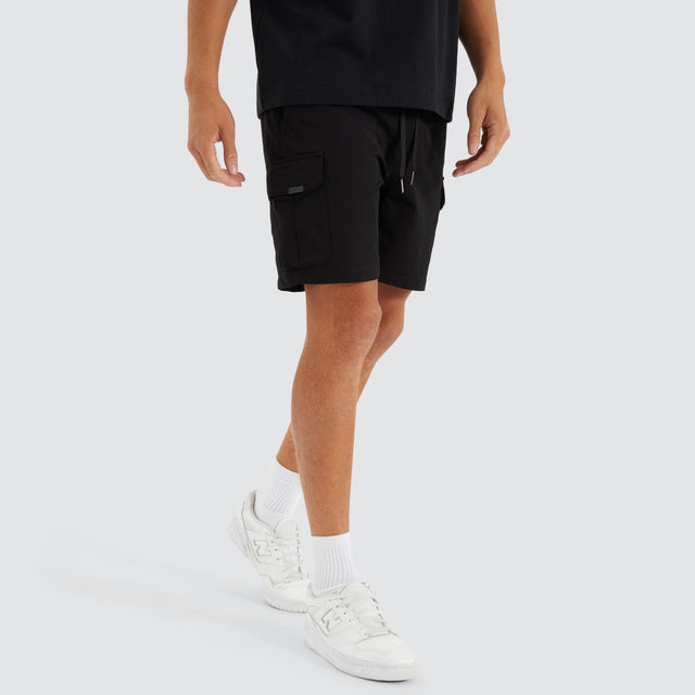 S150 Slim Stretch Cargo Short Black