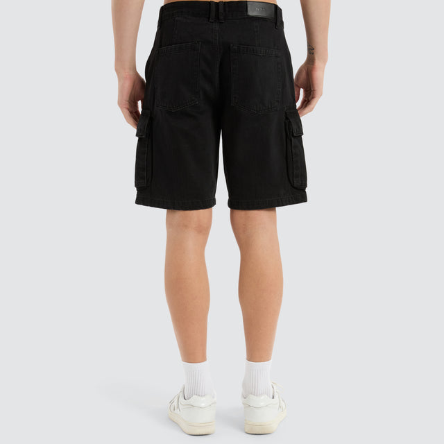 Colby Denim Cargo Short Washed Black