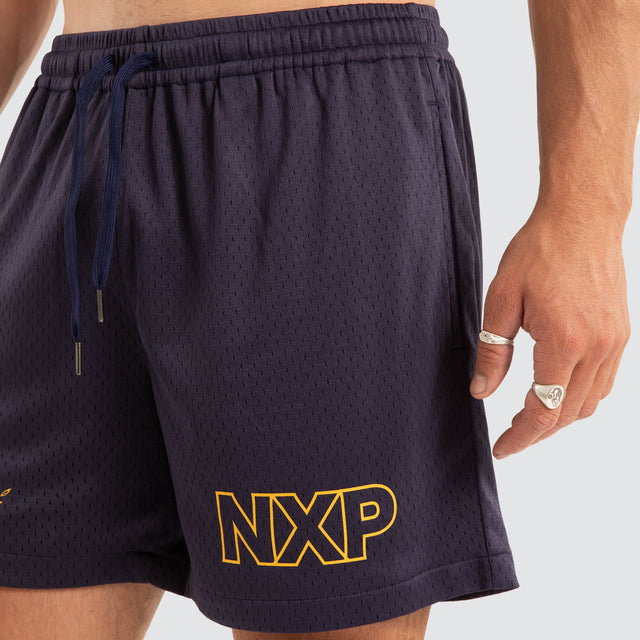 Model wears Essence Trigger Mesh Short Navy Shorts Blue – image 3