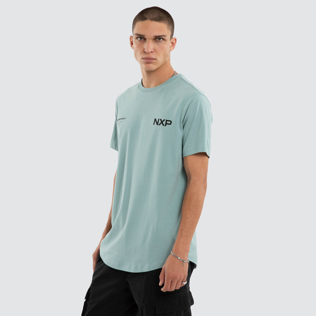 Model wears Crime Dual Curved Tee Cameo T-Shirts Blue – image 3