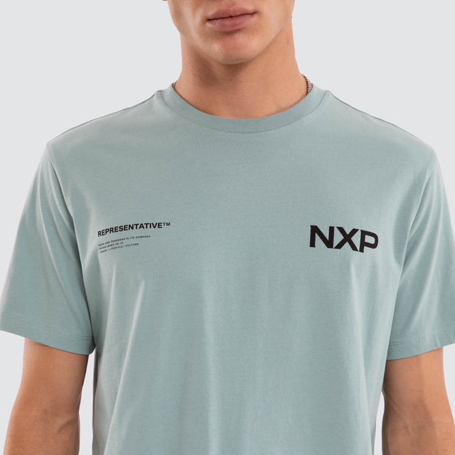 Model wears Crime Dual Curved Tee Cameo T-Shirts Blue – image 4