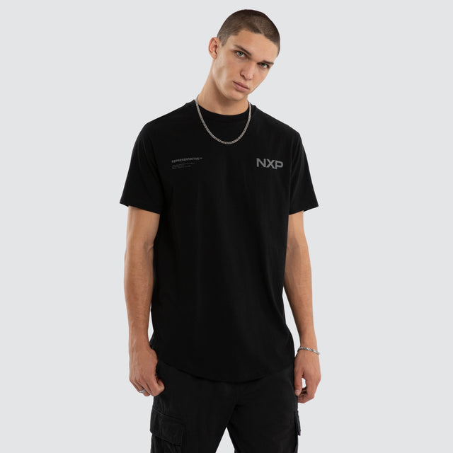 Model wears Crime Dual Curved Tee Jet Black T-Shirts Black – image 1