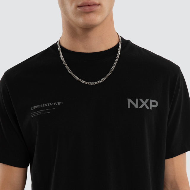 Model wears Crime Dual Curved Tee Jet Black T-Shirts Black – image 4