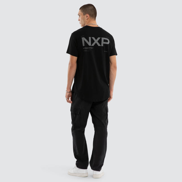 Model wears Crime Dual Curved Tee Jet Black T-Shirts Black – image 2
