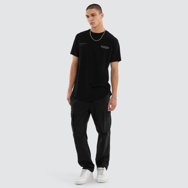 Model wears Crime Dual Curved Tee Jet Black T-Shirts Black – image 5
