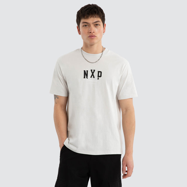Model wears Playfair Classic Tee Glacier Grey T-Shirts Grey – image 3