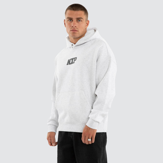 Model wears Foundation Box Fit Hoodie Snow Marle Hoodies Grey – image 3