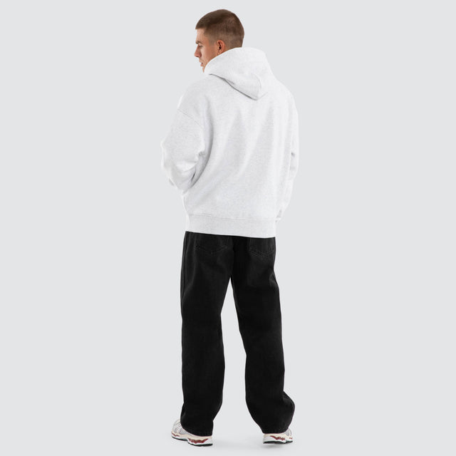 Model wears Foundation Box Fit Hoodie Snow Marle Hoodies Grey – image 2